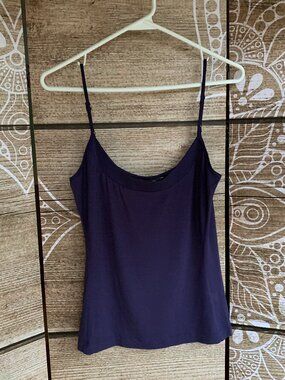 Stills Navy Rayon Silk Trim Camisole Size M Adjustable Straps Quiet Luxury Cami